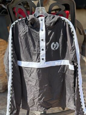PINK VICTORIA SECRET Black & White Windbreaker Pullover with Crest Logo